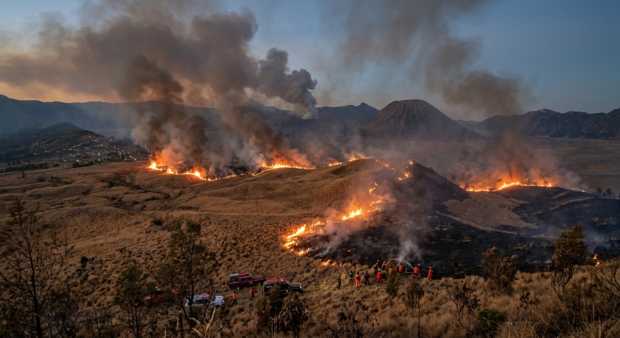 JAVATEKNO MITRA SOLUSI - Kawasan Wisata Gunung Bromo Ditutup Total Dampak Kebakaran Hutan Membesar